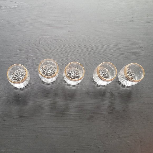 Vintage Pasabahce Gold Rimmed Roly Poly Low Ball Liquor Glasses Set Of 5 - Picture 11 of 13